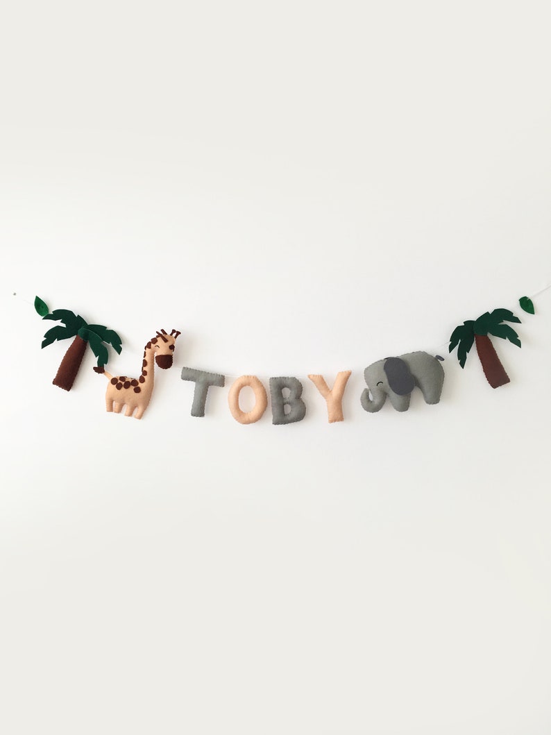 Safari Decor, Felt Garland Name, Elephant Garland, Felt Letters, Felt Name Banner, Wall Garland, Name Garland, Name Bunting image 2