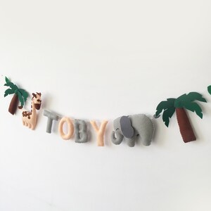 Safari Decor, Felt Garland Name, Elephant Garland, Felt Letters, Felt Name Banner, Wall Garland, Name Garland, Name Bunting image 3