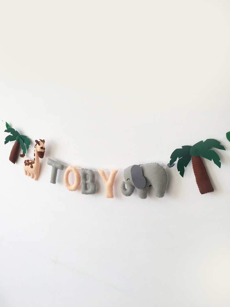 Safari Decor, Felt Garland Name, Elephant Garland, Felt Letters, Felt Name Banner, Wall Garland, Name Garland, Name Bunting image 3