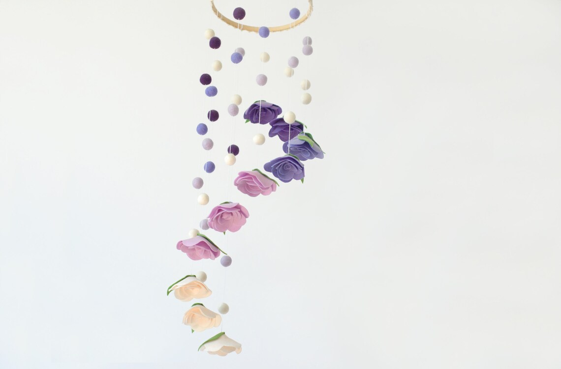 Purple flower mobile Felt floral mobile Baby girl mobile Etsy