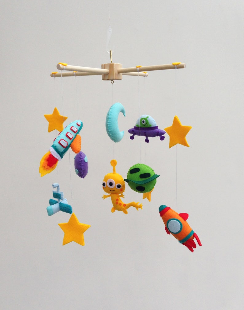 Outer space mobile Spaceship mobile for crib Alien mobile Etsy