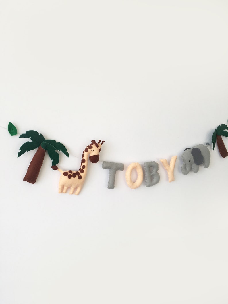 Safari Decor, Felt Garland Name, Elephant Garland, Felt Letters, Felt Name Banner, Wall Garland, Name Garland, Name Bunting image 4