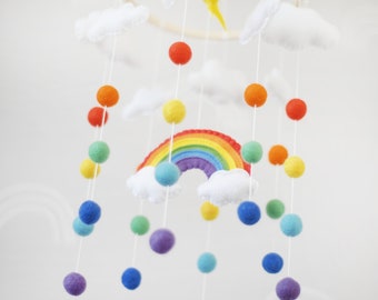 Felt Rainbow Baby Mobile: Colorful Nursery Decor