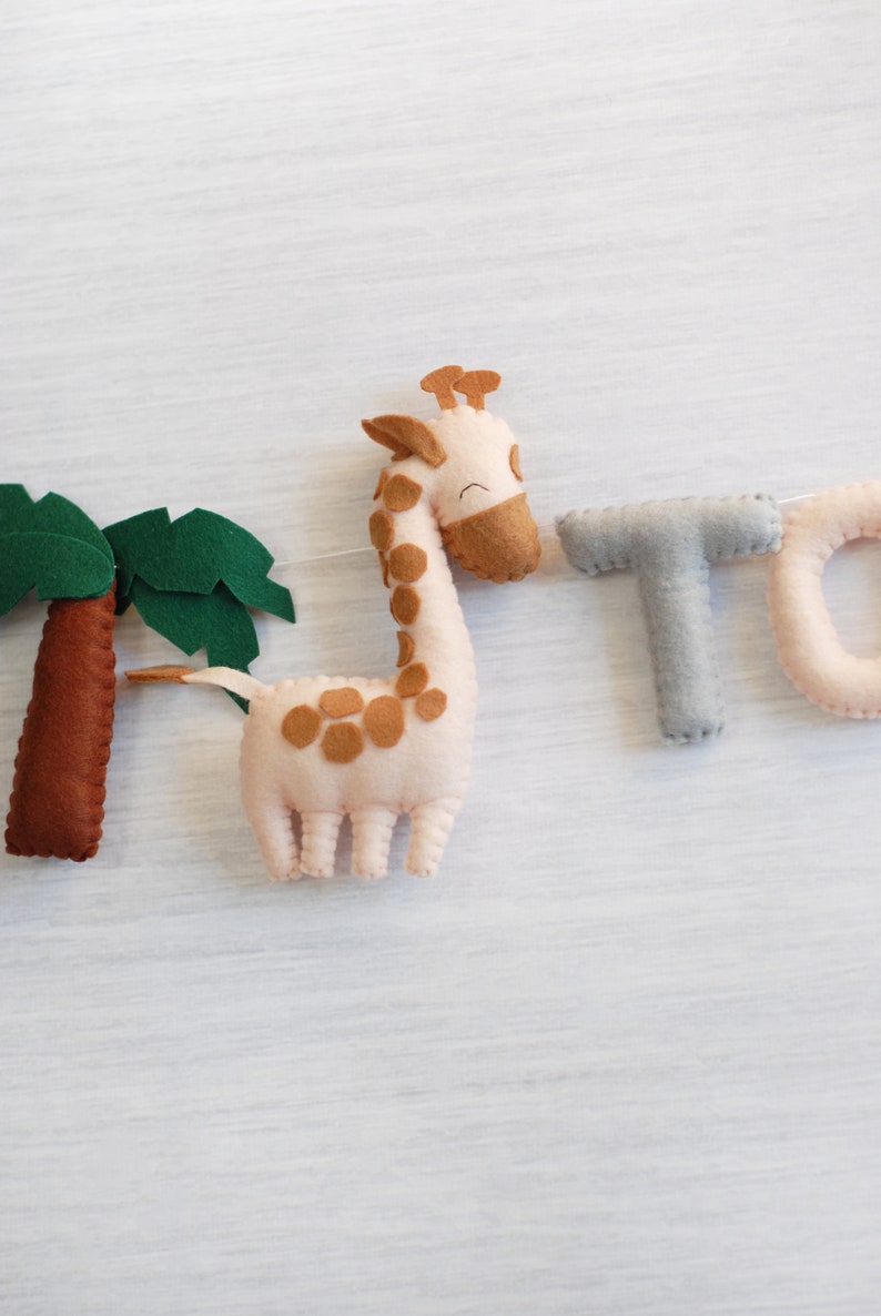 Safari Decor, Felt Garland Name, Elephant Garland, Felt Letters, Felt Name Banner, Wall Garland, Name Garland, Name Bunting image 7