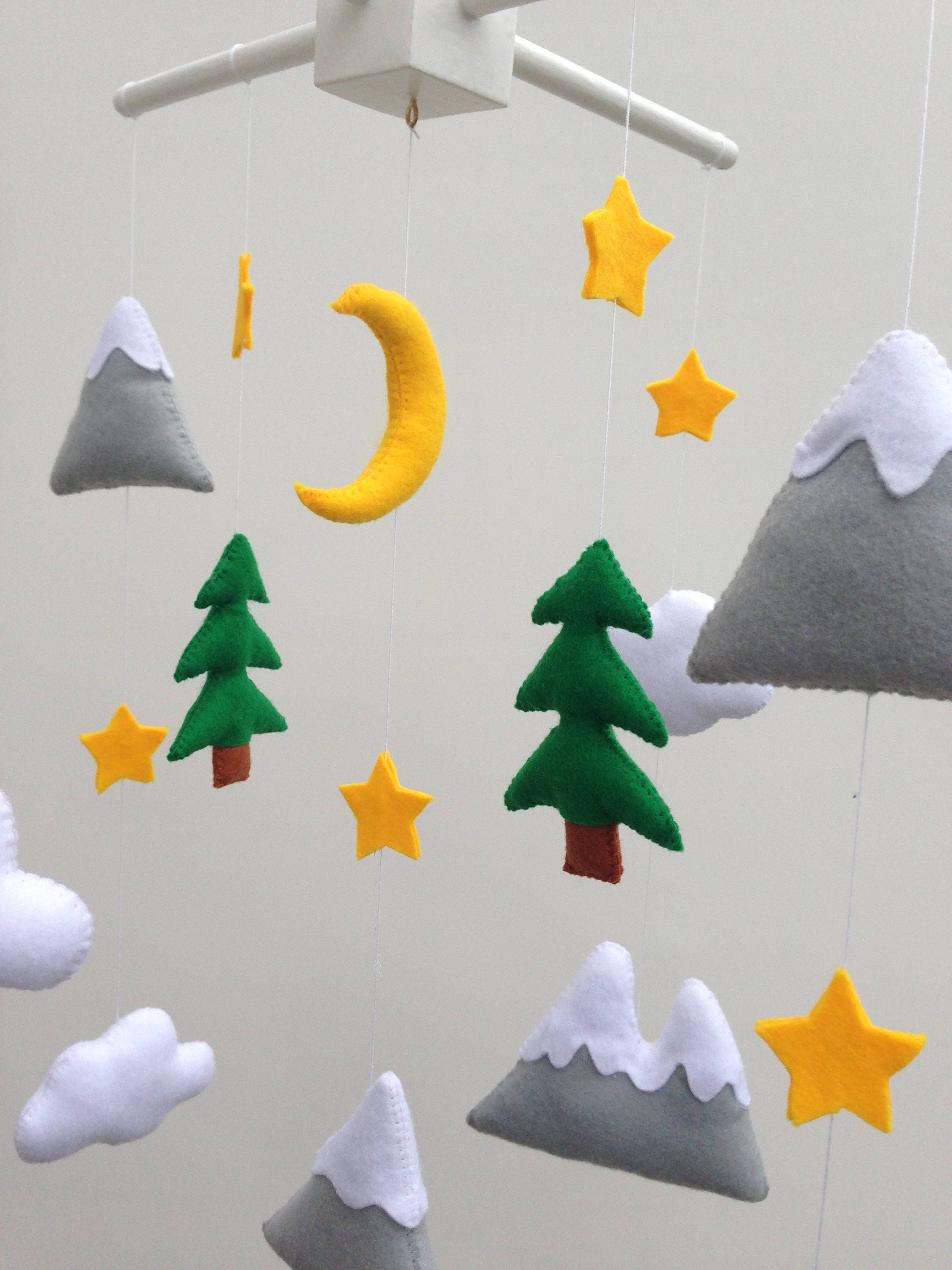 Felt mountain mobile for baby Forest mobile for crib Etsy