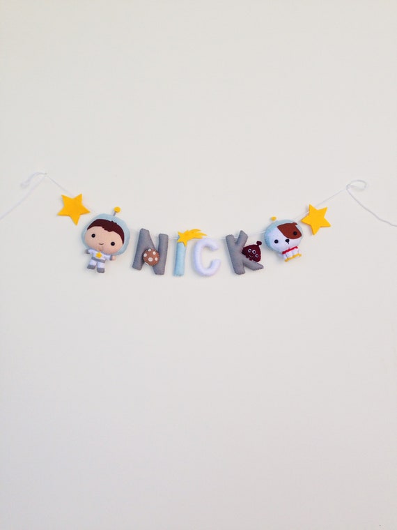 Felt Name Banner Space Garland Felt Wall Hanging Baby Name Etsy