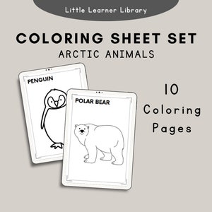 Pode incluir: Um conjunto de 10 páginas para colorir com animais do Ártico. As páginas incluem um pinguim e um urso polar. As páginas são em preto e branco e estão prontas para serem coloridas.