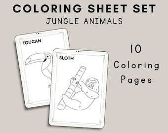 Jungle Animals Coloring Sheets - Set of 10