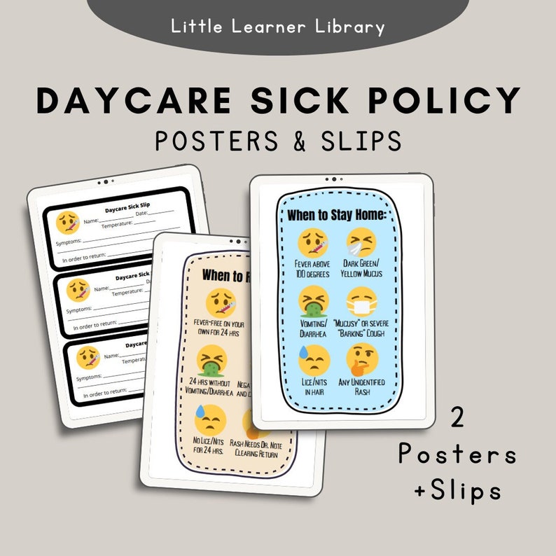 Daycare Sick Policy Posters/sent Home Sick Slips Etsy