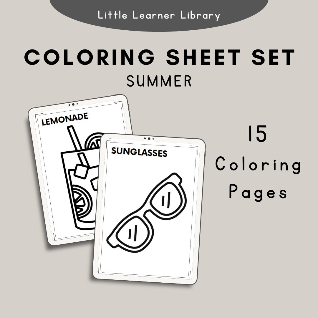 Simple Summer Coloring Sheets - Set of 15 - Etsy