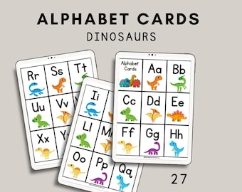 Actividad con letras - Tarjetas del alfabeto de dinosaurios