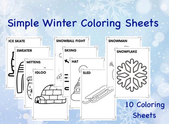 Simple Winter Coloring Sheets  Set of 10