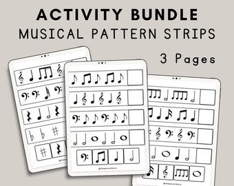 Paquete de actividades con tiras de patrones de notas musicales