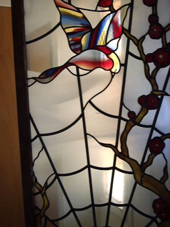 Spider Web Pictorial Painted Stained Glass Door Design Bird Etsy