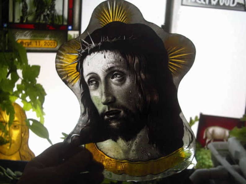 JESUS kiln fired! face glass painting design