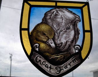 Goat Farm Crest, Heraldic, Stained Glass, Farm Animals,