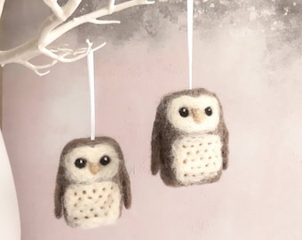 Mini felted barn owl decoration - British wool gift