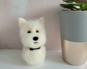 miniature Westie with bow tie - needle felted dog