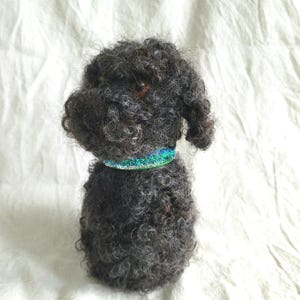 Felted Poodle Ornament: Curly Black Wool Dog with Diamonte Collar