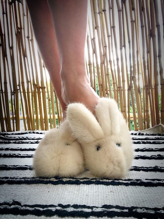 Butter Cream Up-cycled Mink Bunny Slippers 