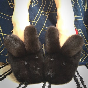 Ebony Up-cycled Mink Bunny Slippers