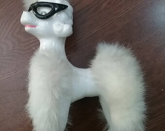 Vintage Ceramic Poodle with Fur and Glasses