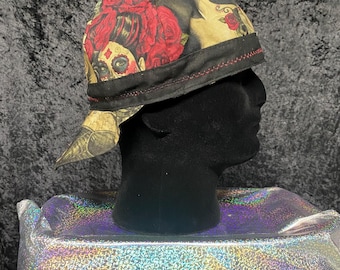 Gothic/ alternative pinup print reversible welding skull cap