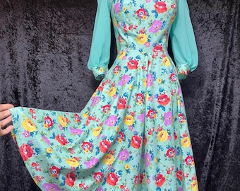 Blauwgroen gebloemde lentejurk voor dames
