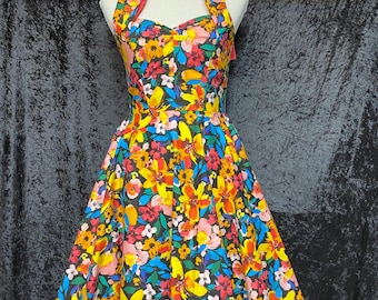 Womens’s Floral multi tie halter top dress with pockets