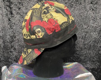 Gothic/ alternative pinup print reversible welding skull cap