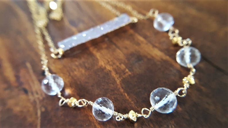 Pink Amethyst And Druzy Necklace Lavender Druzy Double Strand Necklace Gold Filled Necklace Layered Necklace Pink Amethyst
