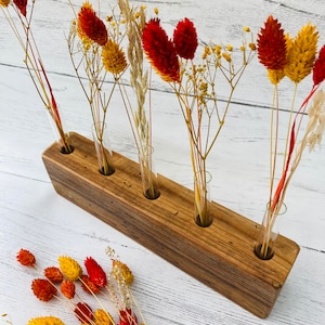 Wooden vase with 5 glass test tubes • Bud vase • Propagation vase