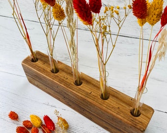 Wooden vase with 5 glass test tubes • Bud vase • Propagation vase