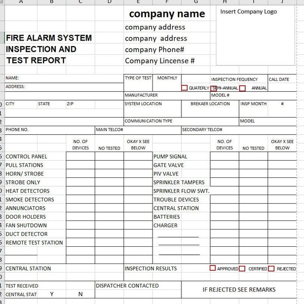 Fire Alarm System Inspection and Test Report