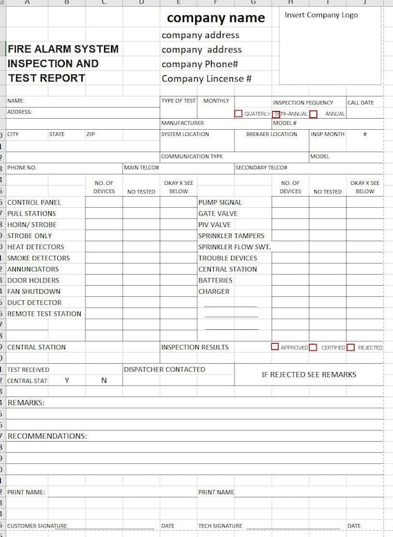 Fire Alarm System Inspection and Test Report - Etsy