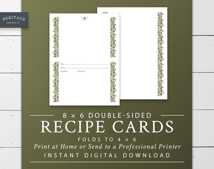 Recipe Card Printable Double Sided 8 X 6 to 4 X 6 Folded Front - Etsy