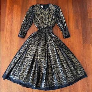 Vintage Diane Freis 80s Evening Dress Silk Beaded Lace Gold Evening Gown Special Occasion