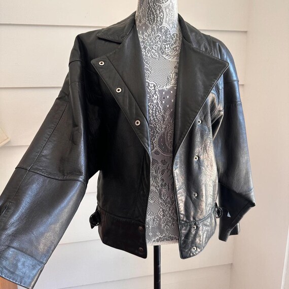 Buy Vintage Cropped Black Leather Dolman Sleeve Jacket Tannery 