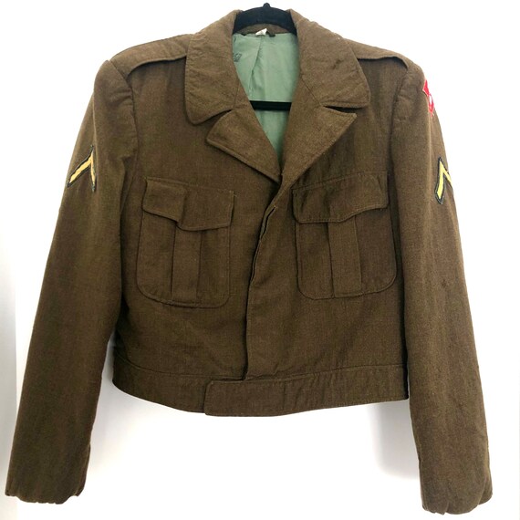 Vintage 1950s Wool Cropped Army Jacket with Fourt… - image 3