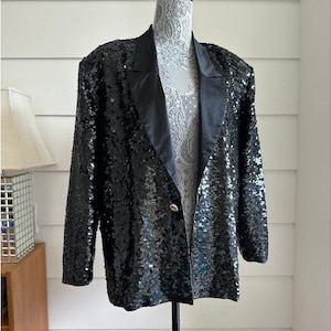 Vintage Sequin Jacket | Black Sequin Tuxedo Jacket | Vintage tuxedo Jacket |  Holiday Festive Jacket