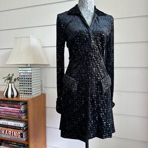 90s Jacket | Vintage Velvet Jacket | Black Stretch Velvet Textured Jacket Coat by Janine |Italian Vintage Jacket