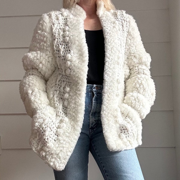 1970s Sweater | Vintage Textured Sweater | Vintage Pom Pom Sweater | Vintage Shag Sweater | Vintage Sweater Coat | Oversized Sweater