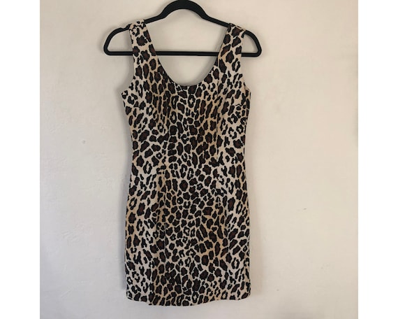 Leopard Print Dress/ 90s Dress/ Rayon Dress/ Leopa