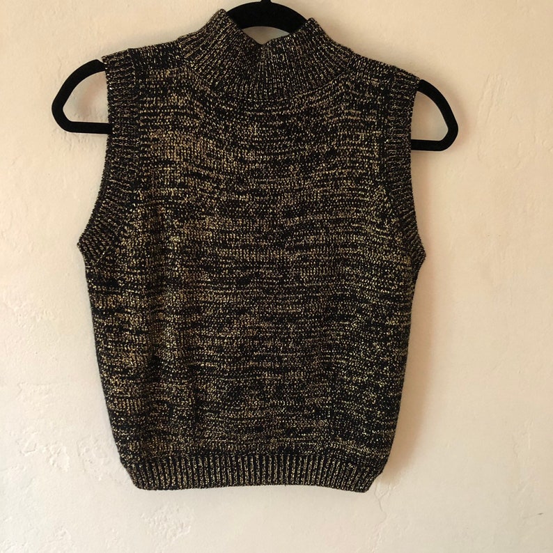 Cropped Turtleneck Sweater Metallic Sweater Mock Neck Sweater Sleeveless Sweater Gold Sweater