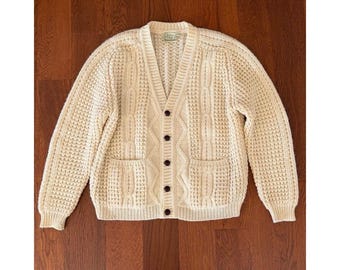Cárdigan de punto de lana irlandesa vintage Gaeltarra, tejido a mano, talla XL.