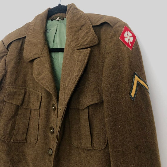 Vintage 1950s Wool Cropped Army Jacket with Fourt… - image 4