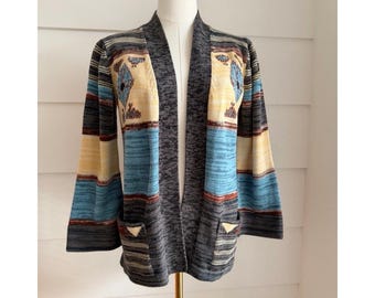 70er Jahre Cardigan Pullover Boho Glockenärmel Gestreift