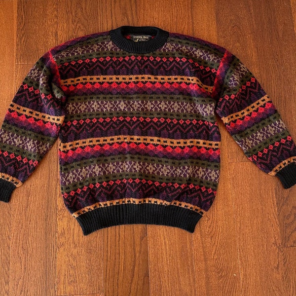 Vintage Hand Knit Alpaca Pullover Sweater made in Peru Vintage Peruvian Wool Sweater