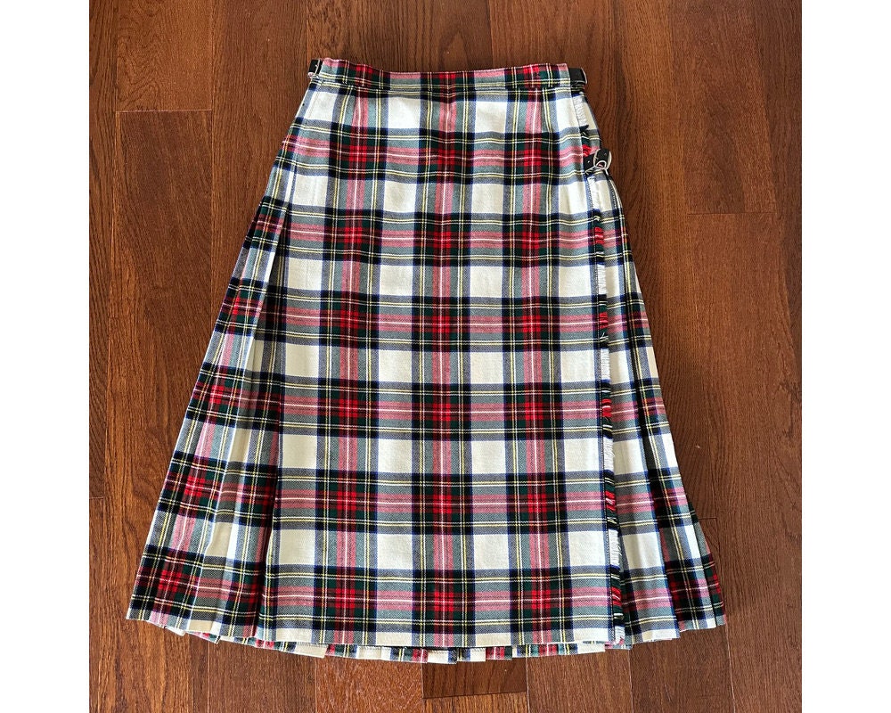 Cantagallo Grey High-Waisted Plaid Skirt w/ Belt