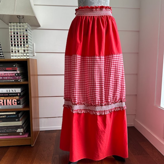 Vintage Maxi Skirt | Vintage Prairie Skirt | Red … - image 3